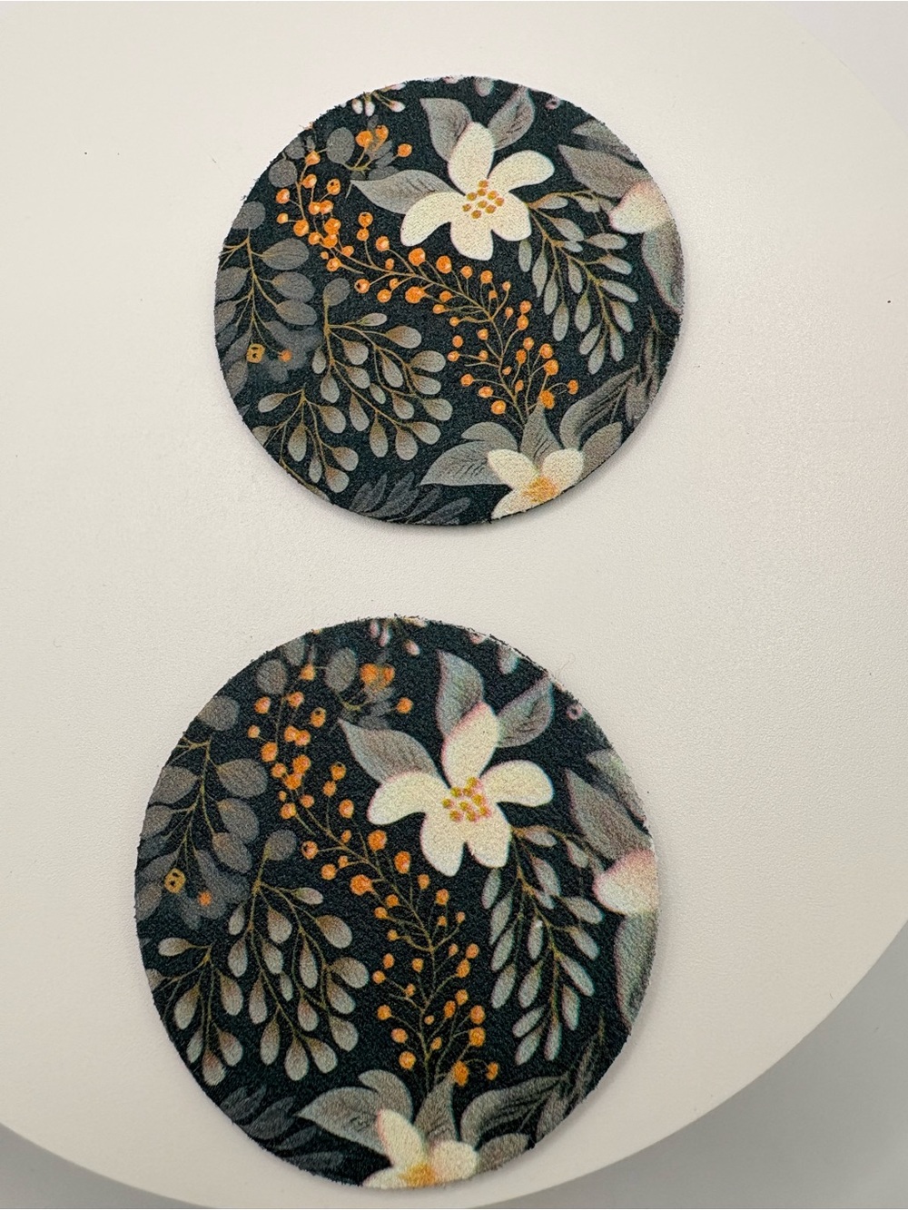 Floral Car Cup Holder Coasters - Black Background